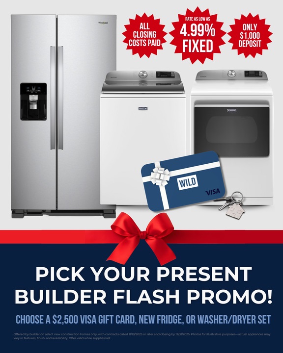 Pick Your Present Builder Flash Promo - Choose a $2500 Visa Gift Card, New Fridge, or Washer and Dryer Set